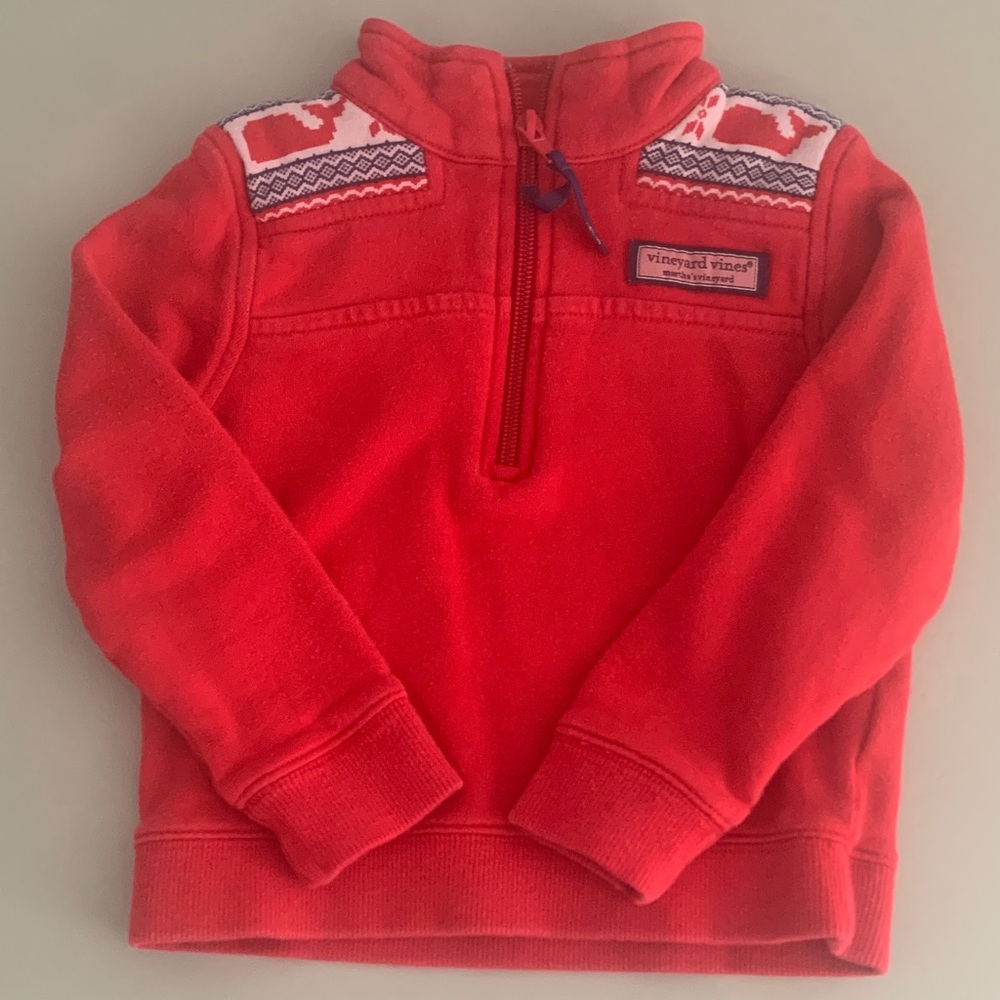 Vineyard Vines Red Kids Sweatshirt with Patterned Shoulders